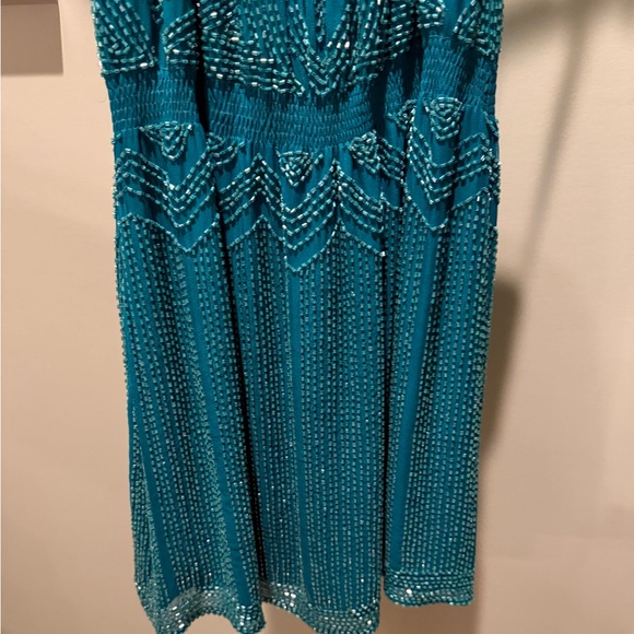 Parker Mini Dress Womens Small Teal beaded Holiday Party Event Glam NYE - Picture 4 of 7